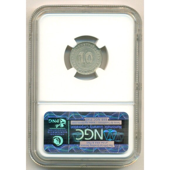 Straits Settlements Victoria 1884 Silver 10 Cents Crosslet 4 AU Details NGC - Picture 2 of 4